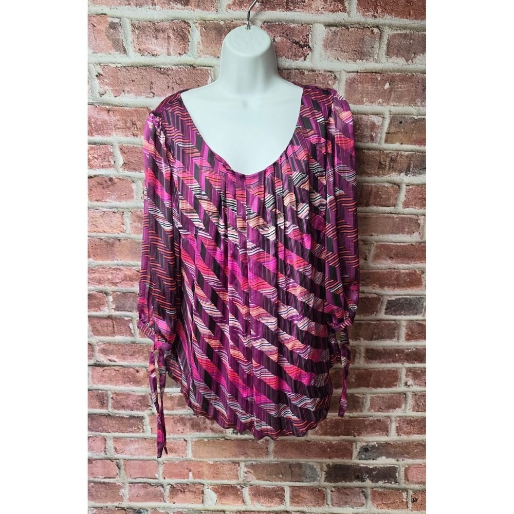 Women's ROZ‎ & ALI Diagonal Stripe Chiffon Blouse Size 1X